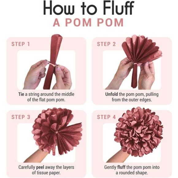 EpiqueOne Tissue Paper Pom Poms 20pc Pink Mauve Cream Bridal Shower Decor - Picture 4 of 7